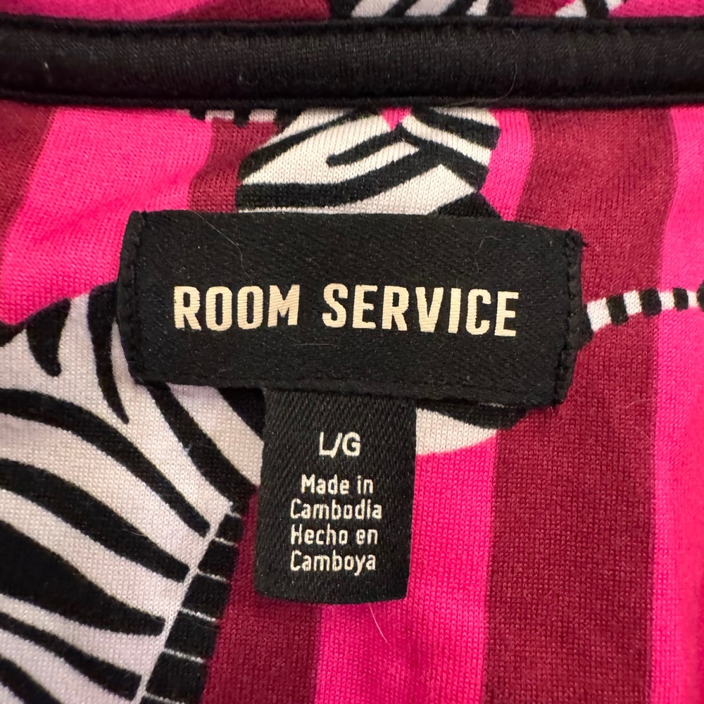 Room Service Pink Zebra Stripe Pajama Set Luxury Soft Lounge Whimsy Stripe Sz L - Picture 9 of 14